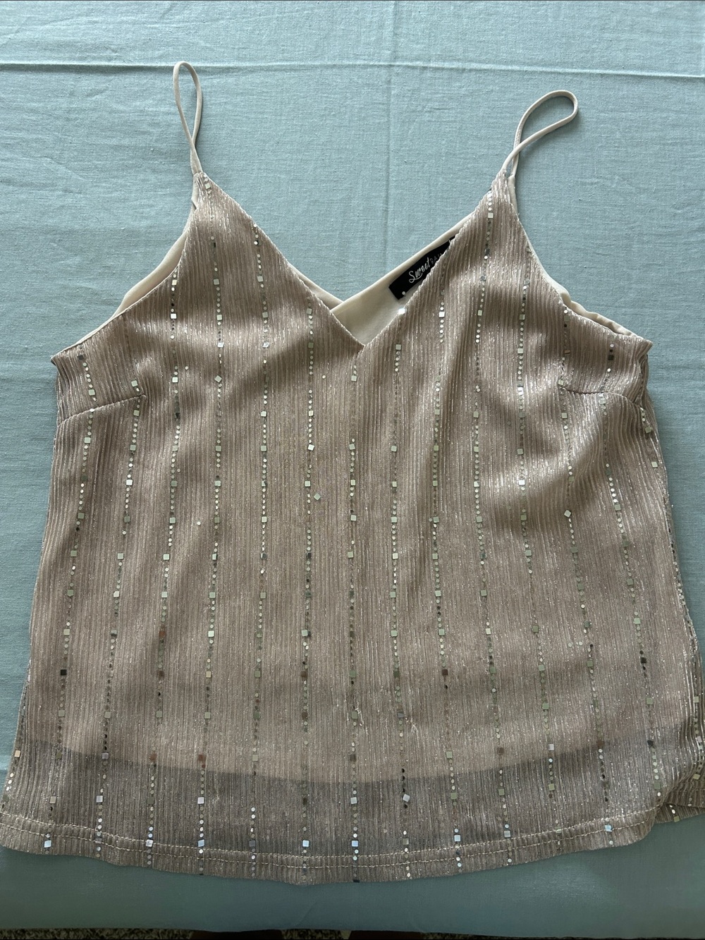 Seven7 Champagne Sequin V-Neck Camisole